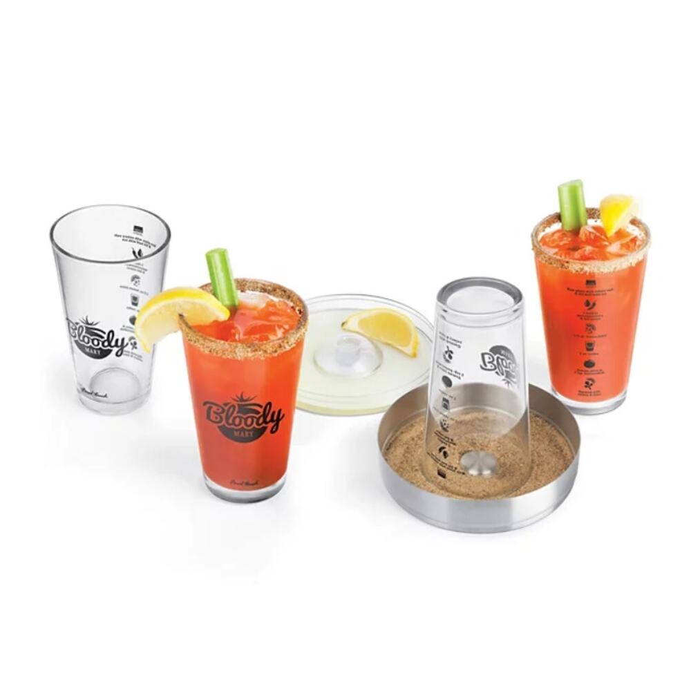 Final Touch Bloody Mary Set 6 Piece, 15oz Glasses x4, Cocktail Rimmer Tray & Lid